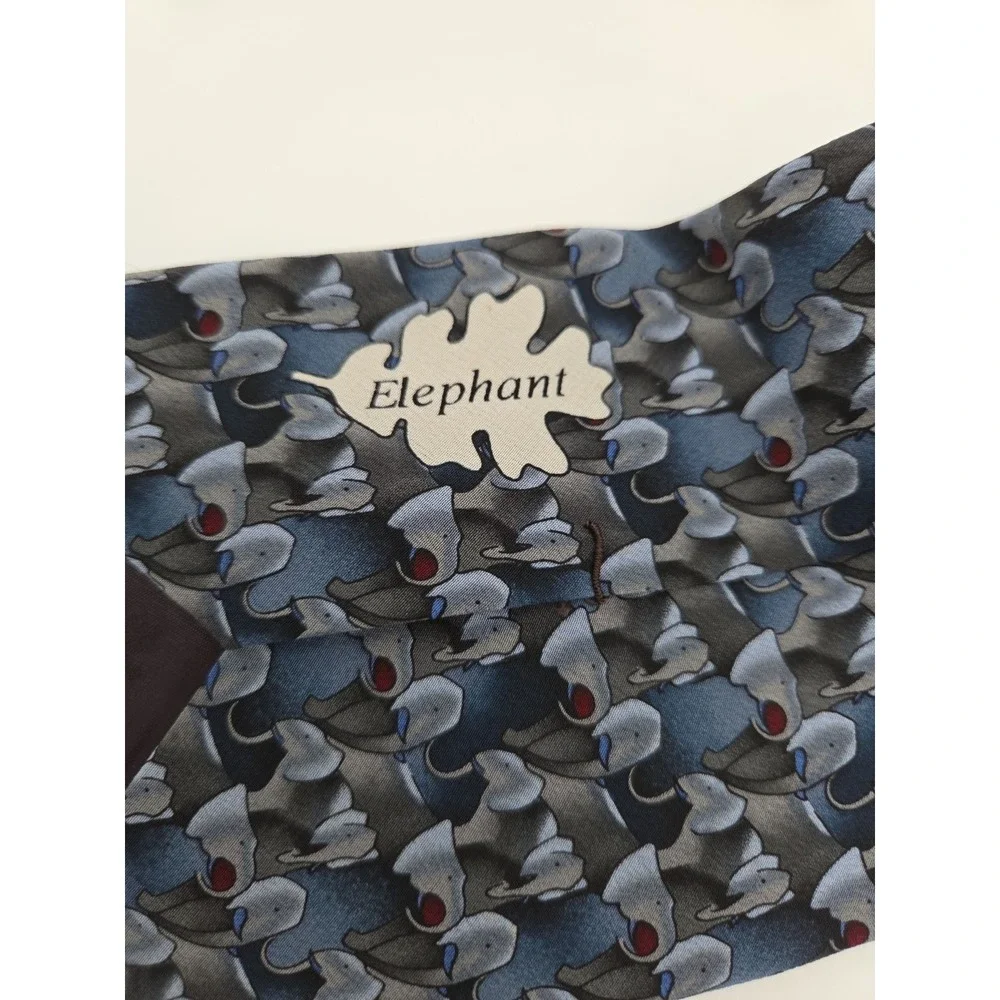 Men's Tie Nature Conservancy Silk Pattern Elephant Blue ,Gray 61